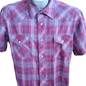 Vintage Men's Western Shirt Large Wrangler Mens Purple Plaid 1990's Bangladesh